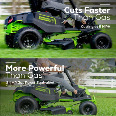 60V 42" Cordless Battery CrossoverT Riding Lawn Mower w/ Four (4) 8.0Ah Batteries and Two (2) Dual Port Turbo Chargers